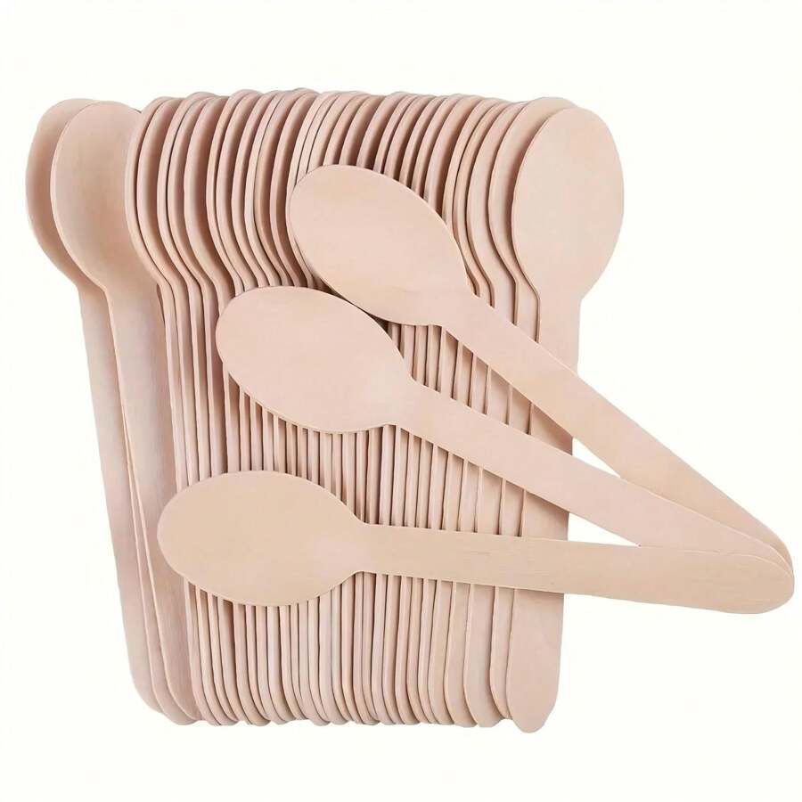 Restaurant Disposable Wooden Spoon, 6.3 Inch Wooden Craft Spoon, Dessert Spoon, Sample Wooden Spoon, Party Spoon, Cake Spoon Chocolate Mixer - Multicolor - View 1