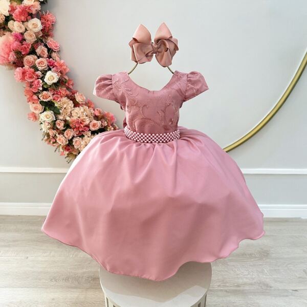 Vestido Infantil Rose Busto Com Renda Festas Daminhas Formaturas Luxo