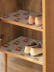 1 rolă de căptușeală de raft neadeziv pentru dulap de bucătărie roșu cireș model căptușeală sertar căptușeală anti-alunecare pentru frigider căptușeală EVA impermeabilă rezistentă la ulei căptușeală transparentă pentru dulap cu fructe imprimate covoraș de masă.