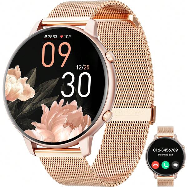 Reloj inteligente para mujeres de 1,39 pulgadas de pantalla redonda HD, batería de 210 mAh, regalo para la madre con función de llamada (recibir/hacer llamadas), asistente de voz AI/reproductor de música, rastreador de actividad física. Reloj inteligente para hombres con múltiples modos deportivos para Android e iOS