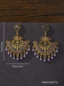 1 para kolczyków w stylu retro boho w kształcie kropli z kryształkami i rzeźbionym kwiatem, odpowiednich do codziennego noszenia przez kobiety