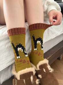 2 paires de chaussettes d'équipe, motif animal mignon chat. Chaussettes douces et mignonnes pour dormir ou la maison, adaptées pour toutes les saisons