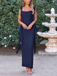 Women's Summer Long Formal Wedding Guest Dress Sleeveless Ruffle Cocktail Party Maxi Bodycon Dresses - 藏蓝色 - 查看 5