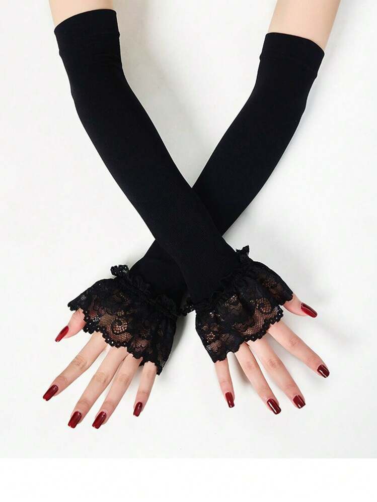 1 par de mangas de cubreabrazo de encaje y gasa, protección solar para exteriores, cubreabrazo de moda transpirable para mujeres en verano