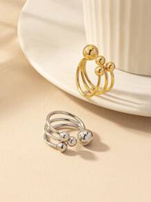 1 件时尚简约优雅百搭几何金属珠戒指，适合日常佩戴