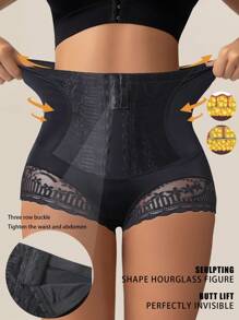 1 件装无缝高腰内裤扣女士蕾丝腰部训练器收腹塑身衣紧身平腹提臀女士内衣 - 黑色 - 查看 2