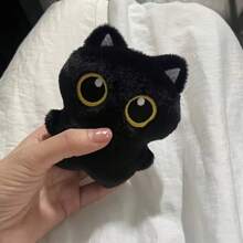Porte-clés mignon en peluche de chat noir, petit animal en peluche de chat super adorable, chaîne de perles aléatoire, meilleur cadeau pour les filles