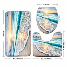 3pcs/Set Seaside Starfish & Shell Pattern Absorbent, Anti-Slip Bathroom Mats - U-Shaped Toilet Mat, Bath Rug