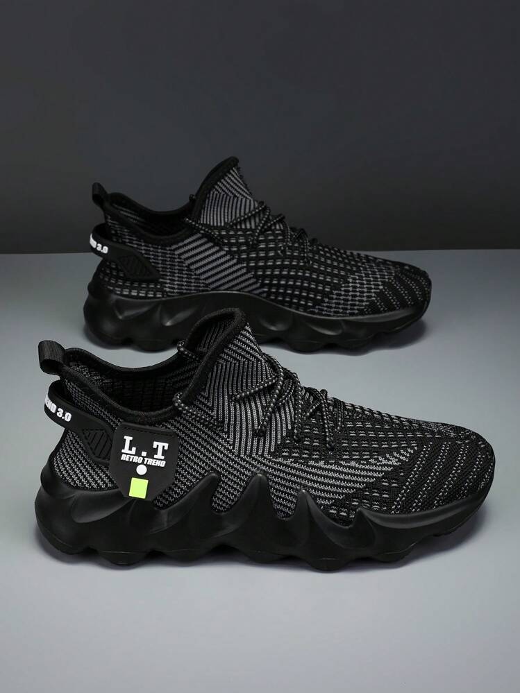 Men's Super Lightweight Flame Print Thick Sole Sports Outdoor Casual Shoes, Personalized All Season Footwear - Black - View 4