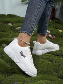 Women's White Sneakers, Casual Canvas Platform Shoes, Non-Slip Increase Height Leather Shoes For Students - White - View 5