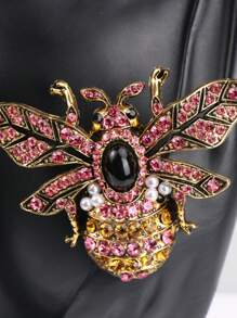 1 件复古华丽全重工业蜜蜂胸针徽章中间设计经典昆虫水钻别针扣 - 酒紅色 - 查看 5