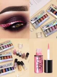 6件套迷你闪光液体眼影和眼线笔套装，彩色钻石闪亮玫瑰金银色液体闪光，防晕染，提亮，便携，专业级，适合派对、户外、阳光下妆容 - 彩色 - 查看 8