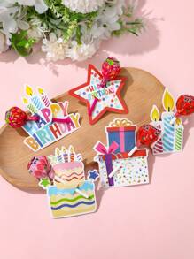 48个彩色生日主题棒棒糖托，纸质卡片，适用于生日派对、婚礼派对、婴儿派对、性别揭晓派对、通用节日装饰、派对礼品 - 多彩生日 - 查看 3