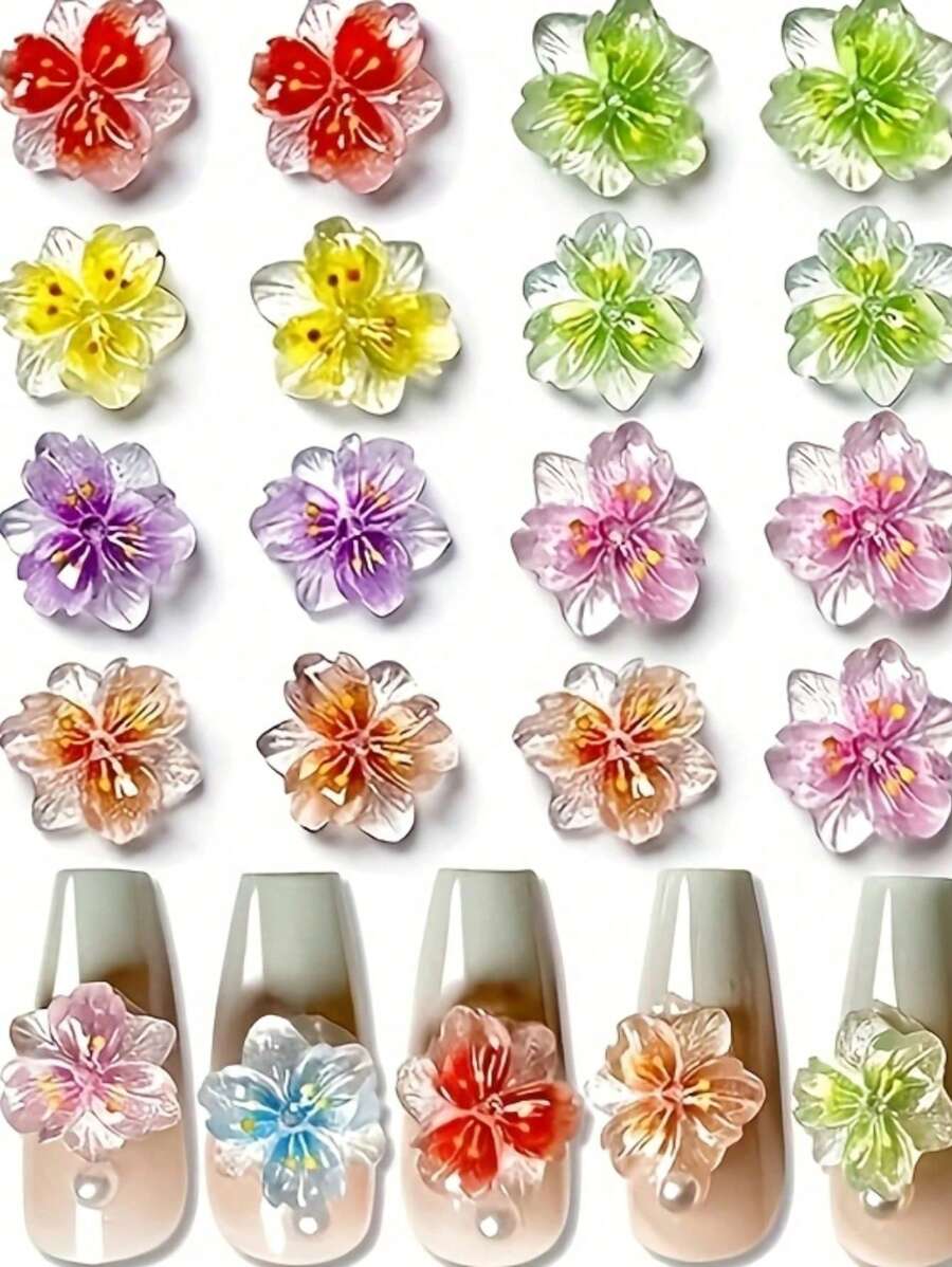 10/20/30/50/100Pcs Luminous Ice Flowers Nail Charms, Translucent 3D Resin Floral Petals For Nail Art Design, Non-Scented Nail Jewels Decorations Nail Supplies Nails Nail Gems - Multicolor - View 1