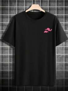 Dragon Print Shirt Summer 100% Cotton Short Sleeve - Black - View 2