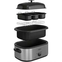 Sunvivi Electric Roaster Oven, Roaster With Removable 3-Bin Buffet Server, 24 QT Turkey Roaster Oven With 150-450°F Full-Range Temperature Control, Removable Pan & Rack, Stainless Steel, Silver - US A Type Plug(110-127V) - View 8