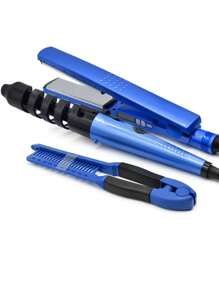 Kit Combo Plancha De Cabello Rizador Con Peine Nano Titanium - Azul - Ver 6