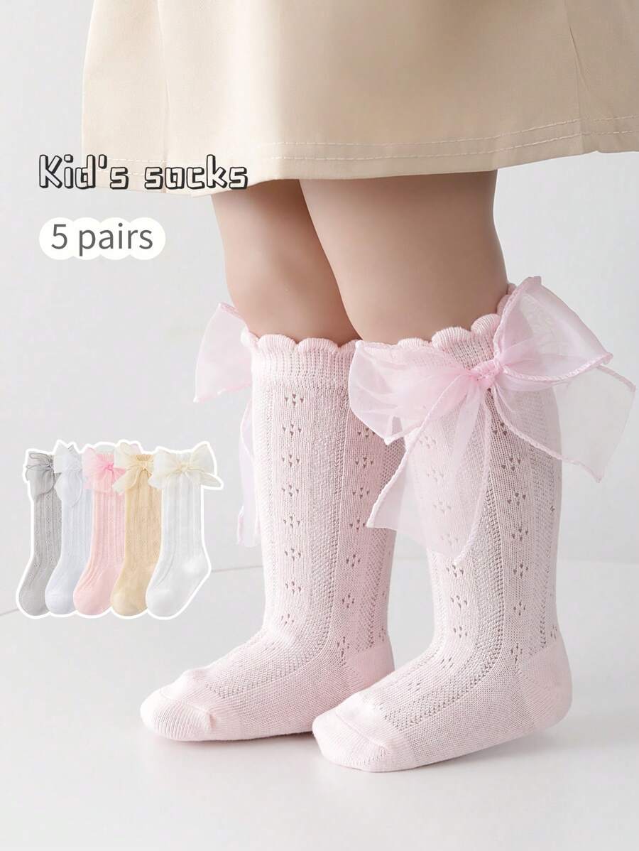 1 Pair Infant/Toddler Spring/Summer Knee High Socks, Bow & Mesh Leg Warmers, Autumn Mosquito-Repellent Socks