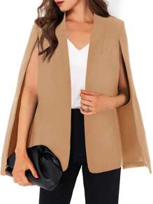 Women's Cape Blazer Split Sleeve Open Front Casual Jacket For Workwear - 卡其色 - 查看 3