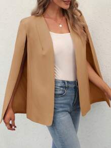 Women's Cape Blazer Split Sleeve Open Front Casual Jacket For Workwear - 卡其色 - 查看 2