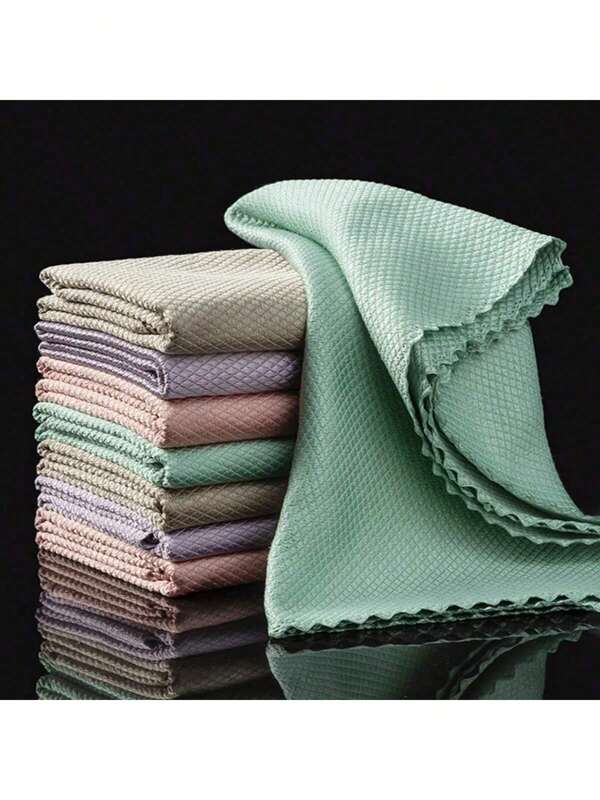 5/10/20/30PCS Microfiber Glass Cleaning Cloth Rag Lint-Free For Windows Car Kitchen Mirror No Trace Reusable Fish Scale Rag Polishing(Random Color