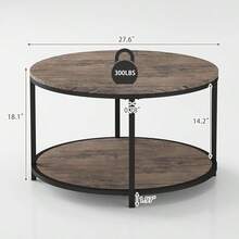 NSdirect Round Coffee Table,36 Coffee Table Living Room,2-Tier Rustic Wood Desktop With Storage Shelf Modern Design Home Furniture(Light Walnut) - 淺胡桃木色 - 查看 10
