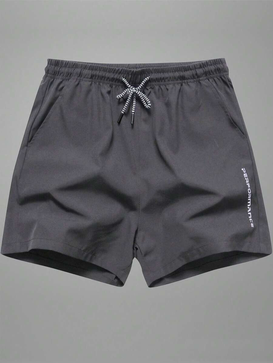 Men's Shorts Summer Breathable Sports Drawstring Fitness Running 3/4 Pants With Pockets Reflective Print For Daily Wear - Dark Grey - View 1