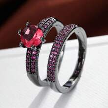 2pcs Wedding Engagement Rings, Elegant Copper & Zirconia Stone Couples Ring Set, Fashion Jewelry Gift For Anniversary, Valentine's Day,Mom,Mother,Mother's Day,Gift
