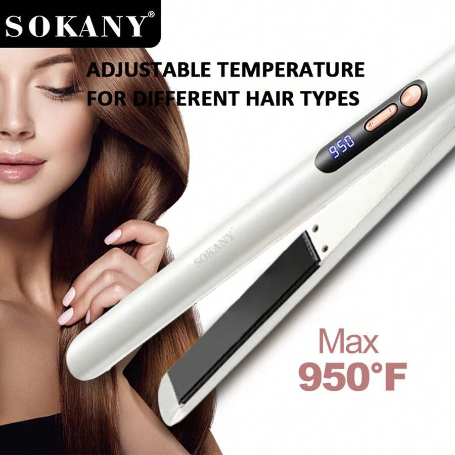 SOKANY Multi-Function Ceramic Hair Straightener, 3-In-1 Dry Hair Curling & Straightening, LED Display, Fast Heating, 360° Rotating Tail, Suitable For Home And Hair Salon - UK Plug(220-240V) - View 1