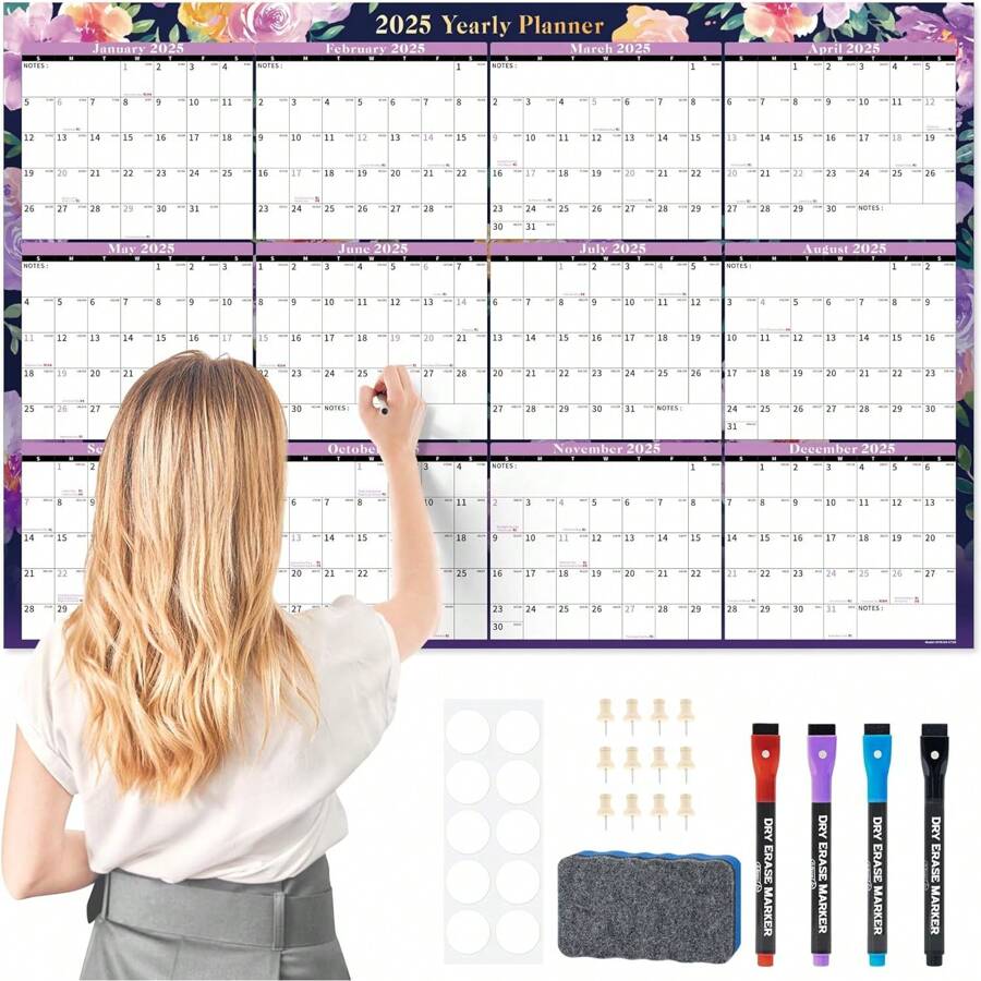 Dry Erase Wall Calendar 20252026 Large Laminated Calendar 32'' X 48