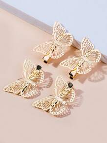 4pcs Metal Butterfly Hair Clips, Gold Butterfly Decor Hair Accessories Suitable For Daily Life Or Vacation