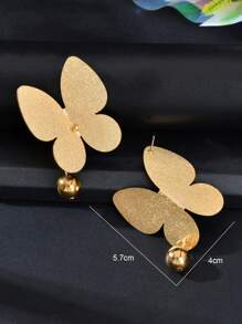 1 Pair Elegant Gold Ball Charm Metal Butterfly Stud Earrings Women Party Daily Festival Jewelry