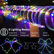 1 pieza Luces de cadena LED alimentadas por energía solar, 50/100/200 LED, luces de cuerda para exteriores, blanco cálido/blanco colorido, 8 modos de iluminación, decoración festiva DIY para Navidad/Halloween, jardín, cama elástica, árbol de Navidad, carpa de camping, voltaje máximo de 36V, sin batería, batería solar de níquel, no extraíble - Blanco cálido - Ver 2