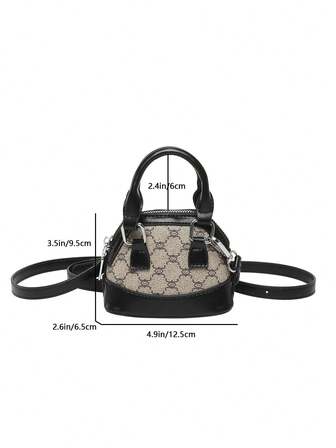 1st Mini 2-handtag PU-läder Crossbody-väska med tryckt dekor, dragkedja, mångsidig för läppstift och hörlurar