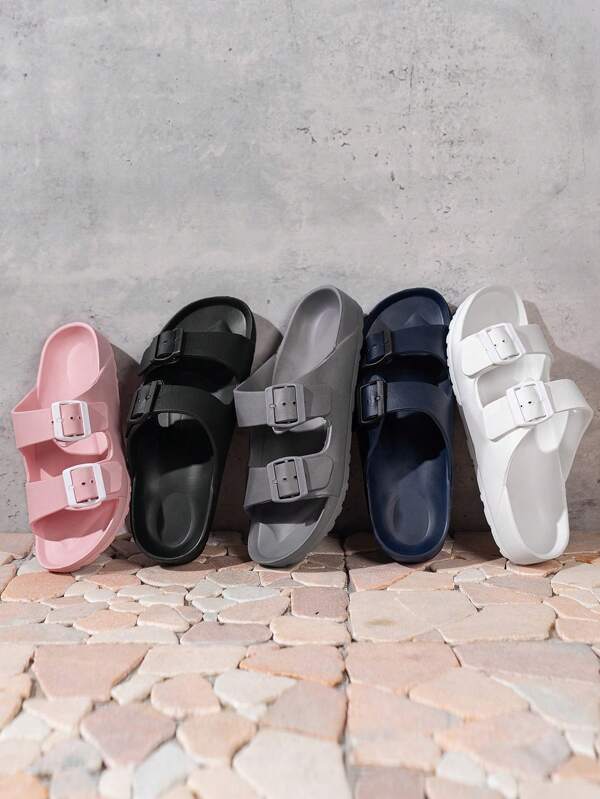 Plus Size Men Casual Breathable Solid Color Slip-On Flat Strap Sandals, Suitable For Summer Casual, Outdoor Athletic, Vacation Travel, Graduation Gifts, Birthday Dress Accessories, Shower Shoes