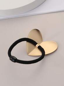1pc Elegant Fashion Versatile Hair Tie, Metallic Heart Shaped Scrunchie, High Elasticity Ponytail Holder For Daily Use - Gold - View 4