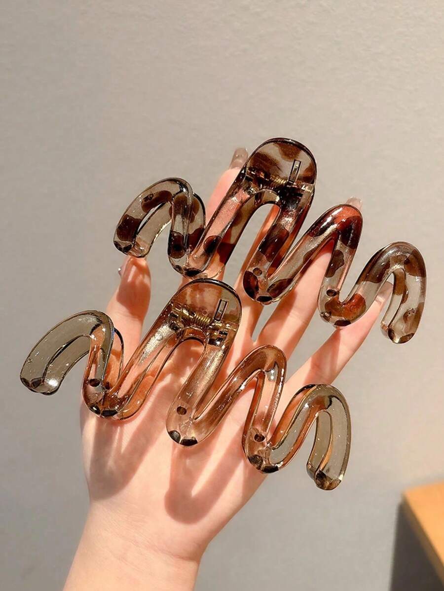 2 件，亚克力材质，透明灰色豹纹波浪夹，女士发夹，盘发夹，发爪，时尚简约发饰，派对、晚宴、娱乐、日常约会发饰，情人节礼物发夹发夹发夹发夹发夹，爪夹秋冬度假装女士 - 彩色 - 查看 1