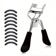 15/11/5/1件組 便攜式睫毛夾，附10個額外替換橡膠墊，不鏽鋼彎柄睫毛夾，捲翹塑形，不傷睫毛，提拉睫毛，增亮眼神，適合女性睫毛使用（黑色） - 黑色 - 查看 10