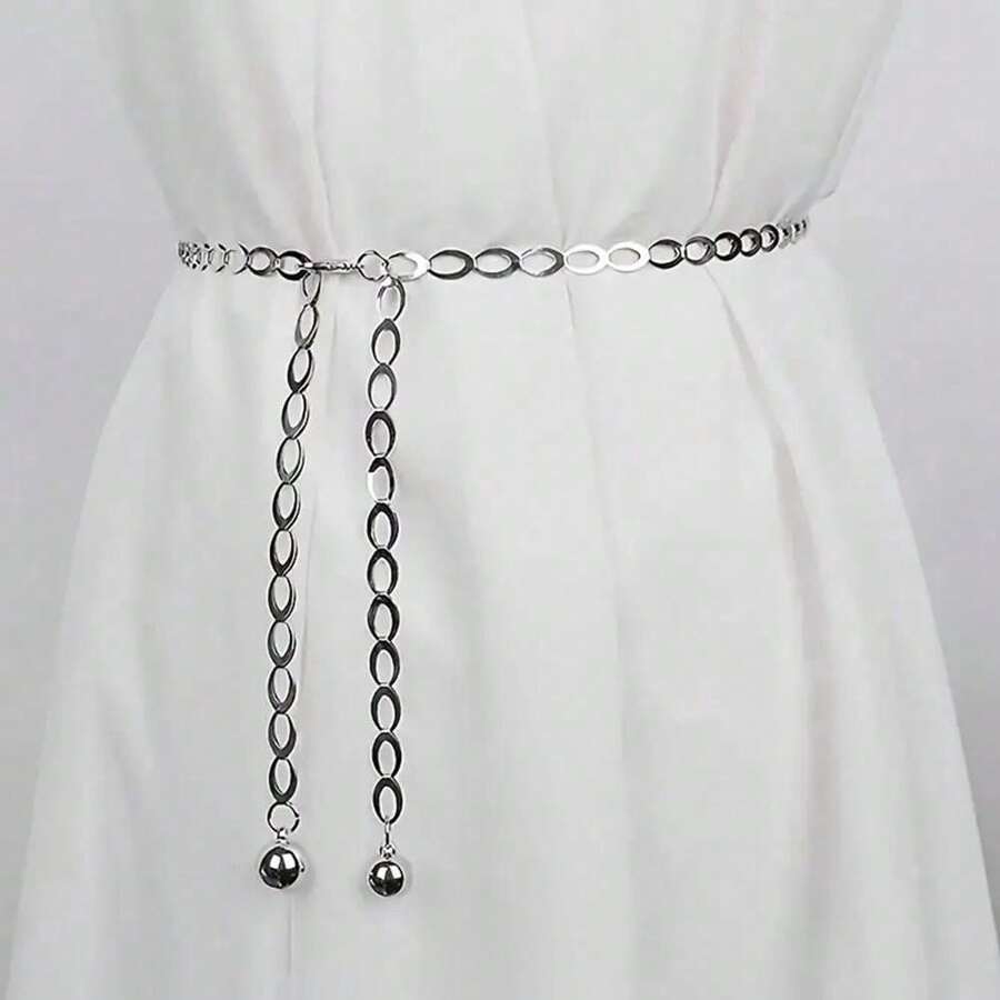 Stylish Metal Waist Chain For Women, Versatile Waist Belt Decor For Dresses, Shirts Summer, School Fall, Autumn, Halloween - White - View 1