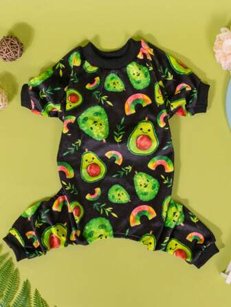 Cute Avocado Rainbow Print Pet Four-Legged Pajamas Autumn And Winter Warm Dog And Cat Cute Cartoon Home Pet Clothing