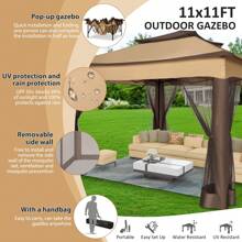 tooluck Pop-Up Gazebo Tent Simple Outdoor Gazebo Waterproof Upgrade Portable Gazebo With Mosquito Net Double Ventilated Roof And Carrying Bag For Yard Garden ﻿ - 咖啡棕 - 查看 4