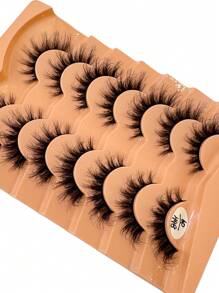 HBZGTLAD 7 对自然蓬松假睫毛，猫眼睫毛纤细睫毛延长，看起来像加长的卷曲猫眼，仿貂皮 3D 蓬松俄罗斯胶带，适合日常佩戴和派对 - 黑色 - 查看 3