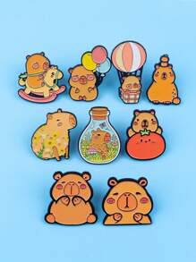 9Pcs Cute Capybara Enamel Pins Cartoon Animal Brooches Badge Lapel Pin For Backpack Clothes Accessories Kawaii Jewelry Birthday Gifts