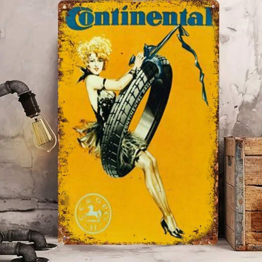 房间装饰 1 件 Continental Tire Hottie 复古金属锡标牌,20.32 厘米 X 30.48 厘米铁质复古墙面艺术,经典酒吧和家居装饰,农舍风格,理想的圣诞礼物 - 彩色 - 查看 1