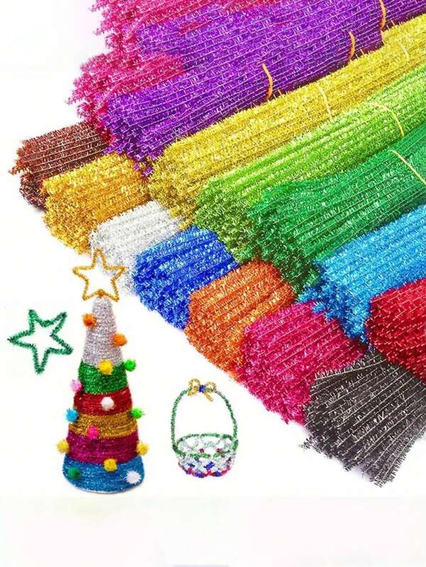 100 Peças, 10 Cores Mistas Bastões Retorcidos Dourados com Glitter, Adequados para Artesanato DIY, Suprimentos de Decoração de Natal, Artesanato Criativo, Desenvolvimento Cerebral, Flores, Sol, Decoração de Feriados