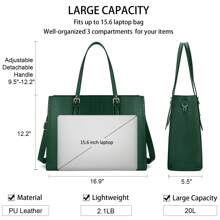 15.6" Women's Laptop Bag Leather Briefcase Work Handbag Shoulder Bag Waterproof Business Office Bags, Black