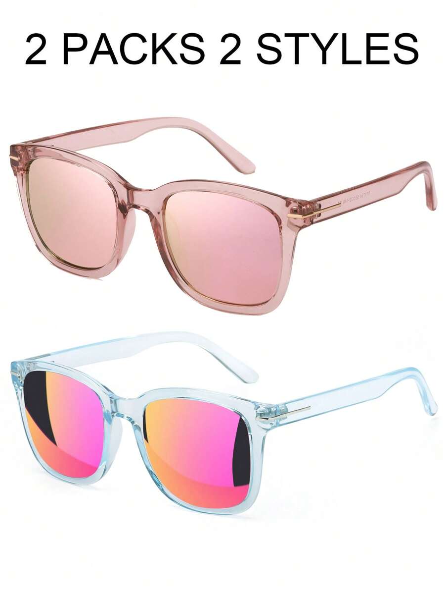 HYCHIC Fashion Sunglasses For Women, Polarized Driving, Anti Glare UV400 Protection, Fashionable Design - 透明粉*粉膜+透明藍*鍍粉 - 查看 1