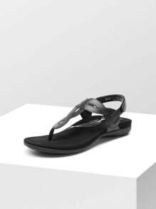 Women 2025 New Woven T-Strap Flat Sandals, Fashion Minimalist Casual Thong Slip On Beach Sandals, Bohemian Style - màu đen thuần khiết - Xem 1