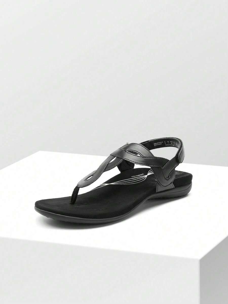 Women 2025 New Woven T-Strap Flat Sandals, Fashion Minimalist Casual Thong Slip On Beach Sandals, Bohemian Style - màu đen thuần khiết - Xem 1