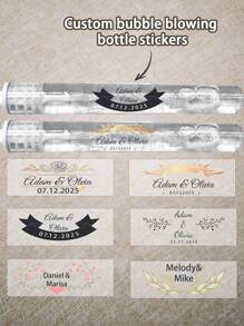 45pcs Wedding Bubble Wand Labels, Personalized Wedding Labels, Custom Wedding Stickers, Transparent Bubble Stick Labels, Bubble Wedding Labels, Customized Transparent Stickers For Bubble Party, Summer Holiday - Multicolor - View 1